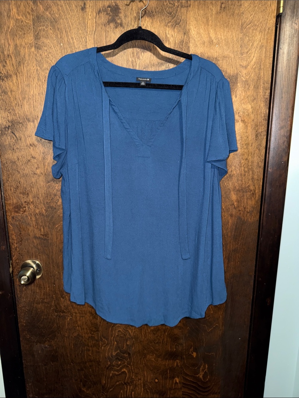 torrid Blue V-Neck Short Sleeve Tie-Front Blouse